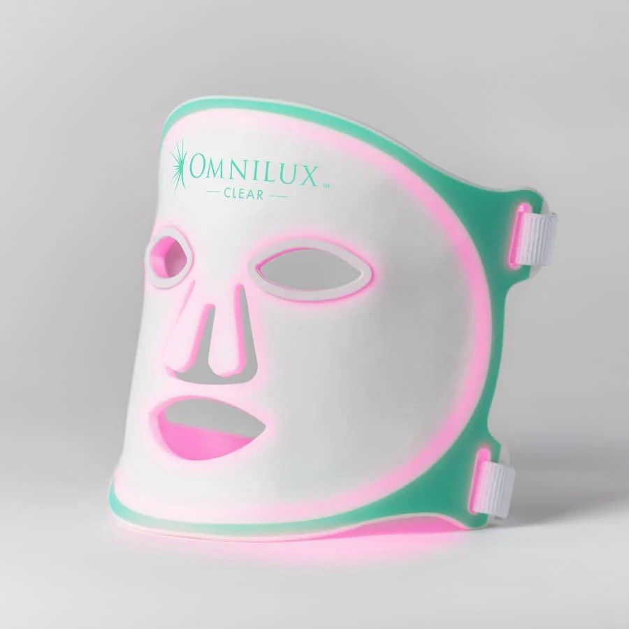 <p><span style="color: rgb(0, 0, 0); font-size: 16px">This mask utilizes optimized energy output and two clinically proven wavelengths of light (red 633nm and blue 415nm) work on a cellular level to kill acne-forming bacteria in the sebaceous glands.</span><br><br>Reduces active acne and blemishes, redness &amp; inflammation. Is ideal for acne and for rosacea, as it does not utilize near-infrared light.<br><br>Omnilux Clear</p><ul><li><p>Helps clear breakouts faster</p></li><li><p>Reduces and helps soften the appearance of acne scarring</p></li><li><p>Reduces the appearance and occurrence of rosacea flares</p></li><li><p>All natural, no pain, side effects or downtime</p><p></p><p>Recommended use is four 10-minute treatments per week for 6 weeks. Once the initial series is complete, use the device at the earliest signs of a breakout or flare.</p><p></p></li></ul><p><strong>DO NOT USE </strong>if you are pregnant, trying to become pregnant or breastfeeding as this device has not been properly tested for safety on these women.</p>